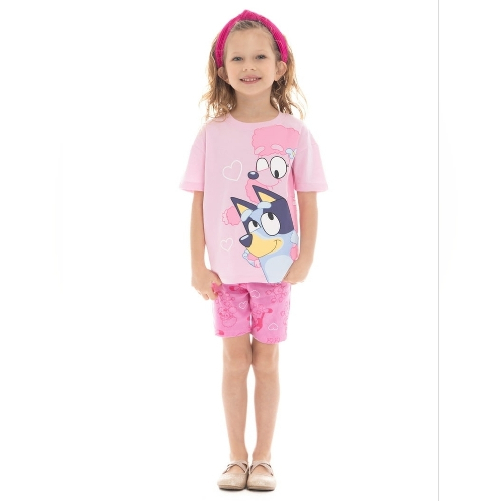 NWT Bluey Toddler Girl Graphic Tee and Allover Print Bike Shorts Set Size 12m